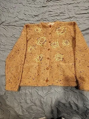 VTG Gucci  Light Brown Embroidered Cardigan Sweater Mohair/Wool Blend Size IT 46 • $300