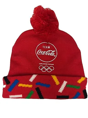 Red Beanie Hat Team Coca Cola Olympic Games 2021 With Pom Pom • £8.09