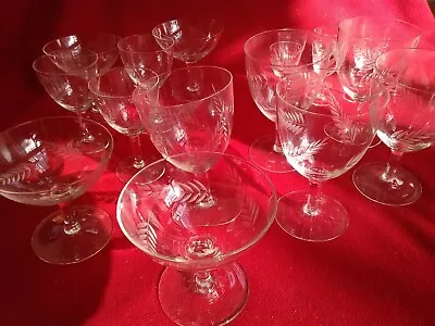 Lot 18 Vintage Depression Wine Champagne Stemware Glasses Etched Leaf • $50