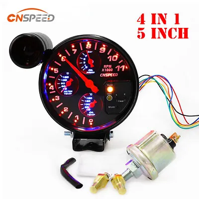 5'' 4 In 1 Tachometer Rpm Meter With Shift Light Water Oil Temp Oil Press Gauge • $60.99