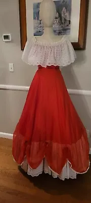 Vintage 1970 Red And White Nadine Prom Dress Mkd Size 5 • $100