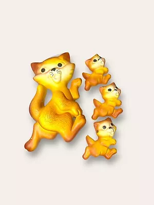 $20 • Buy Vintage 1970 Miller Studio Chalk Ware Yellow Orange Cat & Kittens Wall Hangings