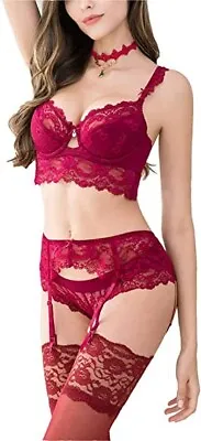 £12.95 • Buy Womens Sexy Hot 4 Piece Set Bra/garter Belt/stocking/underwear In Red Or Black