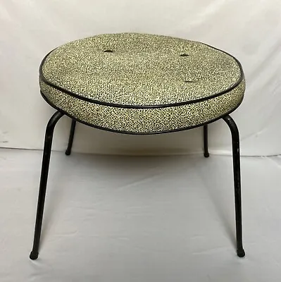 Vintage Mid Century Modern White & Black Vinyl Stool Metal Legs 16 H 16.5 D • $67.20