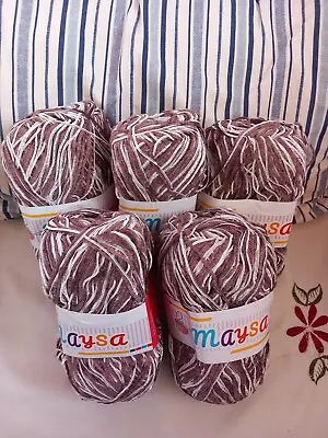 💕Maysa Double Strand Chenille/Tape Type Knitting Yarn - Mink Brown/White - 500g • £4.99