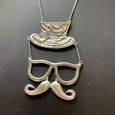 Silver Tone Mustache Glasses Top-hat Pendant Necklace • $19.99