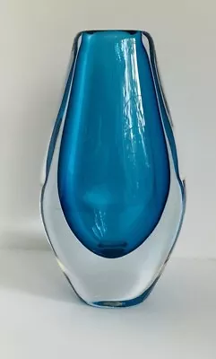 MCM Sven Palmqvist For Orrefors Clear Blue Vase Sommerso Technique ￼￼ • $45