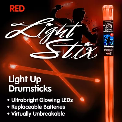 Red LED Drum Sticks Light Up Percussion Drum Set Rock Stix Effect Zildjian 5B • $15.95