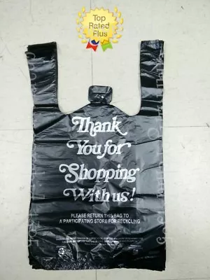 Black Thank You Plastic T-Shirt Bags 1/8 Retail Shopping Bags 10  X 5  X 18  • $7.25