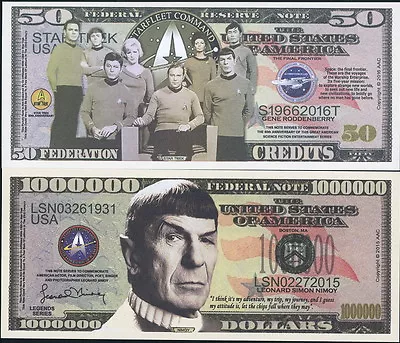 Set Of 5 Space-themed Novelty Bills Including Star Trek 50th Anniv. & Star Wars! • $5.99