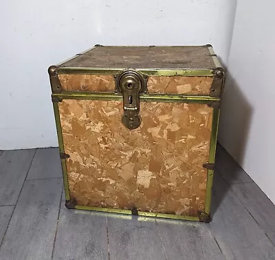 Vintage Cube Steamer Trunk/Chest Side End Table - Brass/Gold Trim • $135