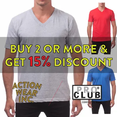 Proclub Pro Club Mens Plain V Neck Short Sleeve T Shirt Casual Cotton Tee Basic • $7.80