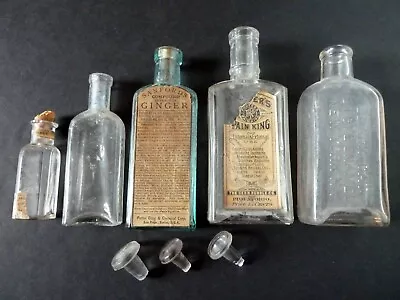 Vintage Lot 5 Glass Bottles Sanfords Ginger Porters Pain King Labels + 3 + Stops • $19.95