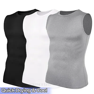 Mens Slim Fit Sleeveless T-Shirt Wicking Polyester Smooth Sports Vest Tank Top • £12.79