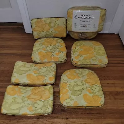 NOS 4 VINTAGE Kitchen & Dinette Chair Back & Seat Replacement Yellow Floral MCM • $160