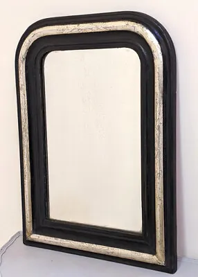 FRENCH ANTIQUE LOUIS PHILIPPE STYLE BLACK AND SILVERED MIRROR - C1900 • £345