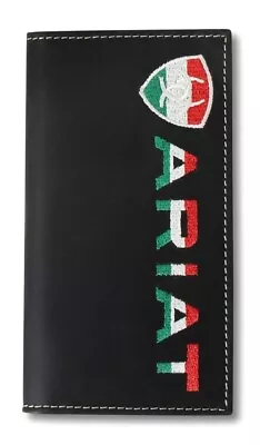 Ariat Western Mens Wallet Rodeo Leather Logo Mexico Flag Black A3555101 • $39