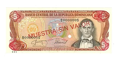 Dominican Republic 5 Pesos Oro 1987 Specimen UNC Banknote • $15