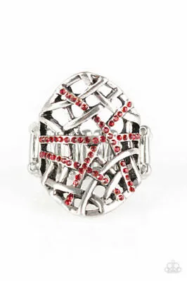 $9 • Buy Ring Red Rhinestones Controlled Chaos Paparazzi Stretchy Fashion Jewelry
