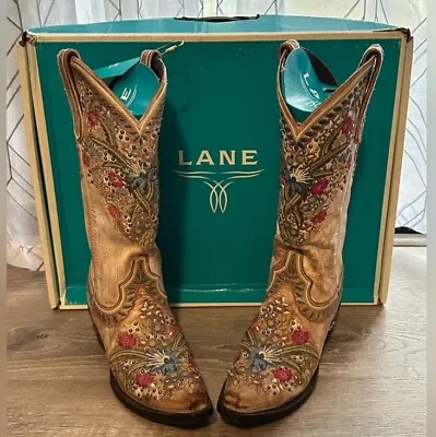 Lane Boots LB0418 B Chloe Bone Tan Floral Studs Flower Cowboy Boots Size 7 • $415