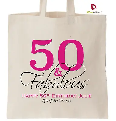 PERSONALISED 50th Birthday Gift Cotton Tote Bag- 50 & Fabulous • £6.95