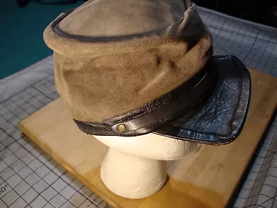 Vintage Leather Civil War Kep  -  Motorcycle Hat / Cap Gray Black • $45