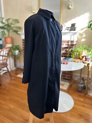 VINTAGE Slim Long Lady's Black Raincoat 10P Hidden Buttons 2 Pockets Trench Coat • $35