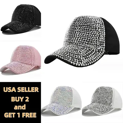 Women Rhinestone Sequins Baseball Cap Sparkly Glitter Bling Snapback Hat • $12.88