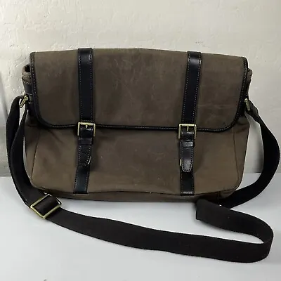 FOSSIL Brown Canvas Leather Twill COMMUTER Messenger Laptop Briefcase Bag 15” • $59.99