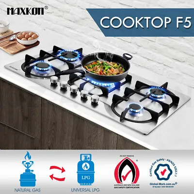 $272.95 • Buy Maxkon 90CM Gas Cooktop 5 Burner Stove Hob Kitchen Cooker Stainless Steel NG/LPG