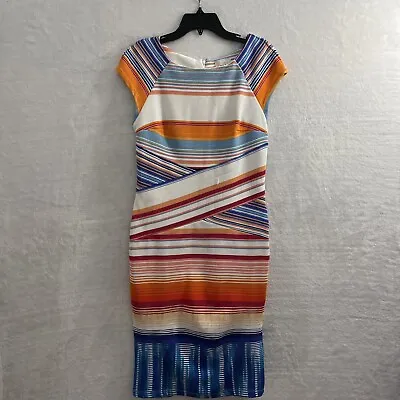 Eci New York Pencil Dress Womans 6 Striped Multicolor Short Sleeve Zip Read • $5.49