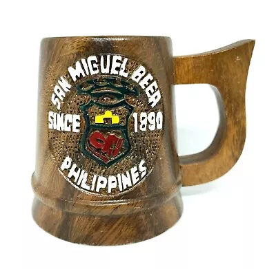 Wooden Mug San Miguel Beer Philippines Since 1890 Stein Wood Vintage • $23