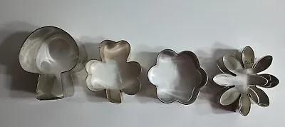 Lot Of 4 Metal Cookie Cutters Flower Mushroom Clover • $10