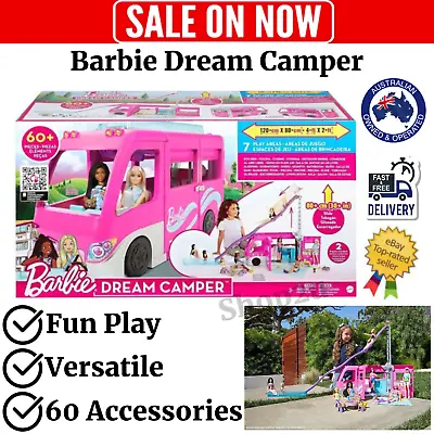 Barbie Dream Camper Vehicle Playset Toy RV Vehicle Van Pop Out Camping Caravan • $138.95