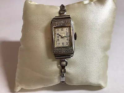 Elgin Ladies Art Deco Style Watch 14K White Gold Filled Signed Ma & Pa 1930 • $29.99