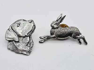 A R Brown Pewter Labrador & Hare Brooches • £6.99