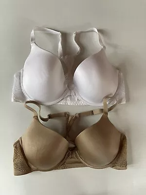 MAIDENFORM BRAS Lot Of 2 |  M09649 Custom Lift T-Back Bra Sz 38C White Beige • $19.95