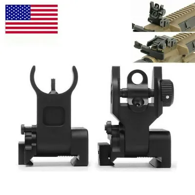 2pc Tactical Folding Back Up Iron Sight Flip Up Sights Front Rear Picatinny Rail • $18.99