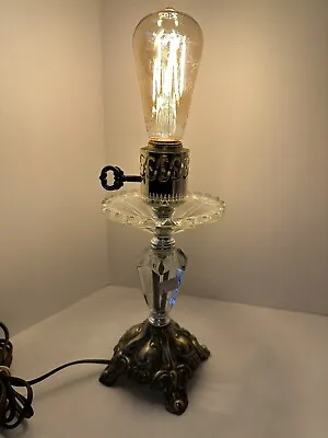 Vintage Vanity Night Stand Lamp Clear Pressed Glass Boudoir Light-New Plug - • $27.95