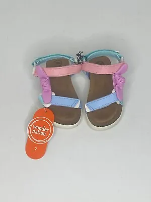 $15.99 • Buy Wonder Nation Toddler Girls Floral Flatform Sandals Multi-Colored Size 7