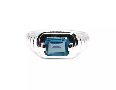 925 Sterling Silver 5x7 Mm Octagon London Blue Topaz Band For Men November Ring • $61.37