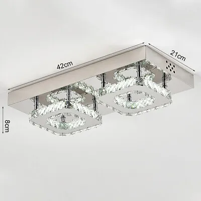 Modern Square Chrome Crystal LED Ceiling Light Lamp Fitting Pendant Chandelier • £23.99