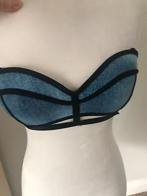 OP Ocean Pacific Jr M 7-9 Denim Blue Strap BIKINI BRA Top Underwire PushUp A • £9.59