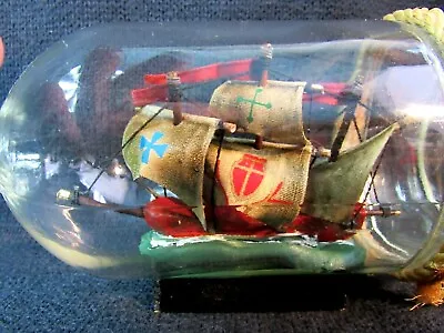 Vintage Handmade Ship In A Bottle 7.5   Nautical Sailing 3 MASTED GALLEON  • $27