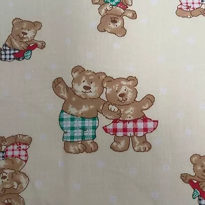 Polycotton Fabric Tartan Clothed Teddy Bears Hugging 114cm Wide • £2.99