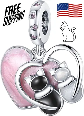 Sterling Silver Charms Bracelet With Crystal Love 925 Silver  Love Couple Cat • £24.30