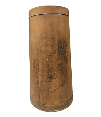 $125 • Buy Original Antique Hand Engraved Primative Wooden Butter Churn Barrel Only 16 