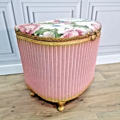 Retro Vintage Pink Lloyd Loom D Trunk Linen Storage Blanket Box Chest Ottoman • £59.99