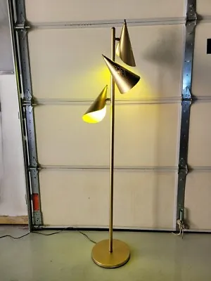 VTG Mid Century Modern Space Age Pole Lamp Punched 3 Shades 1960's-70s Look Read • $245