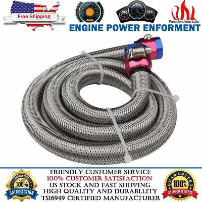 Universal 3/8  Hose 3ft Steel Braided Gasoline Fuel Line W/ Alloy Fitting Clamps • $15.99